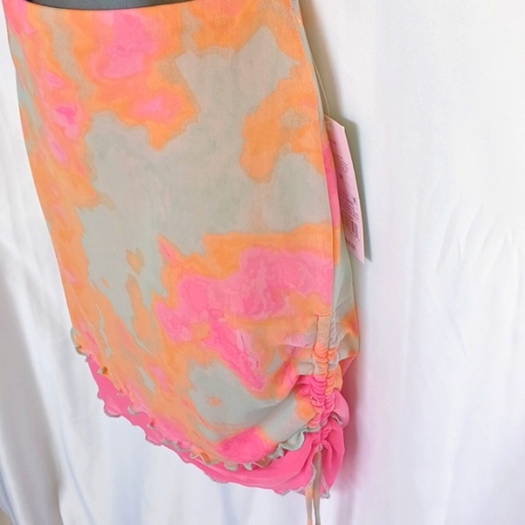 NWT Wild Fable Mesh Side Ruched Mini Skirt Neon Size M Retro Hippie Vibes - Picture 2 of 7